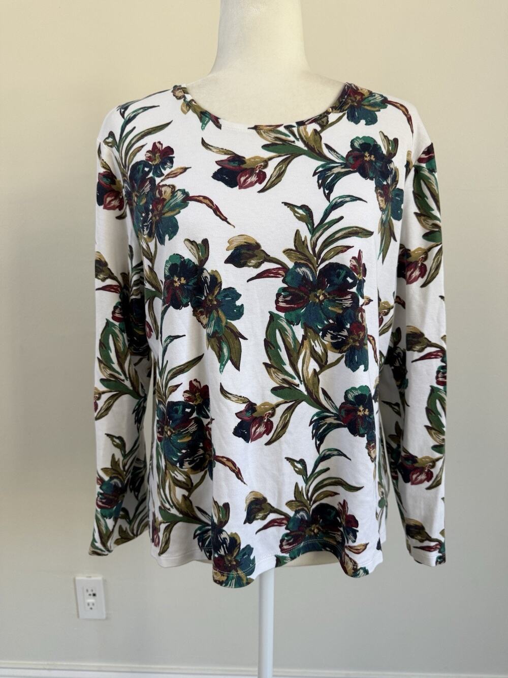 Croft & Barrow Women's Floral Print LS 100% Cotton Classic Tee Sz XL